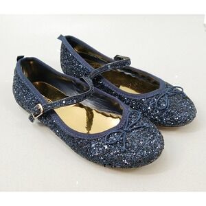 Crewcuts Glitter Mary Jane Ballet Flats Girls Navy Blue Sparkly Bow